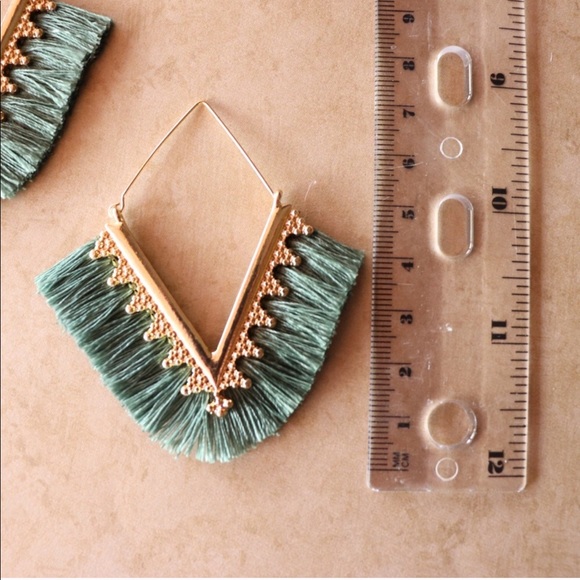 Moss Green Fringe Drop Earrings - Picture 5 of 6